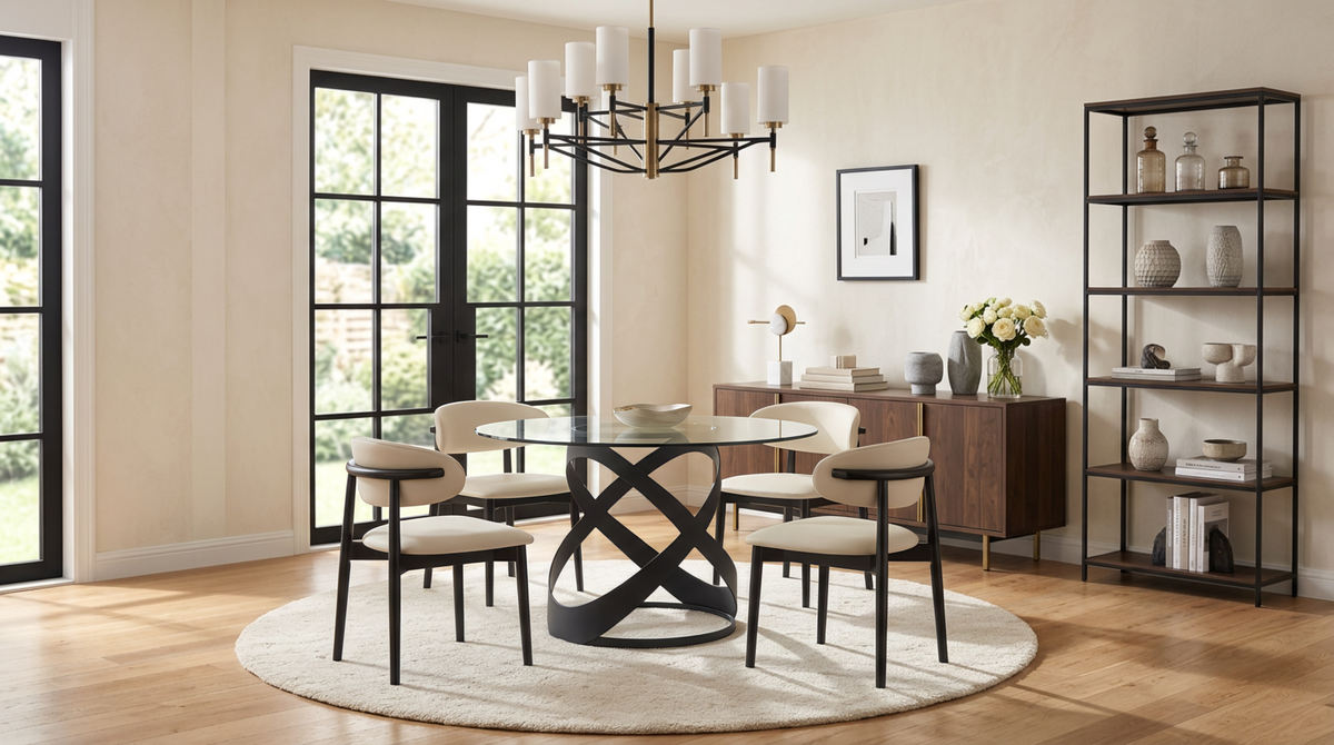 Dimi Dining Set (Clear Glass/Black)