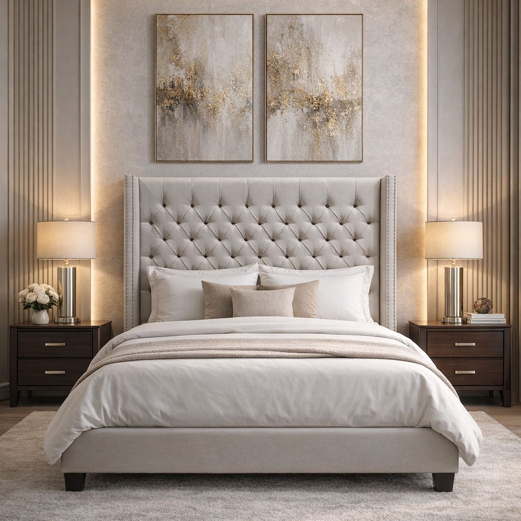 Hugh Queen Linen Upholstered Platform Bed