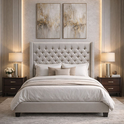 Hugh Queen Linen Upholstered Platform Bed