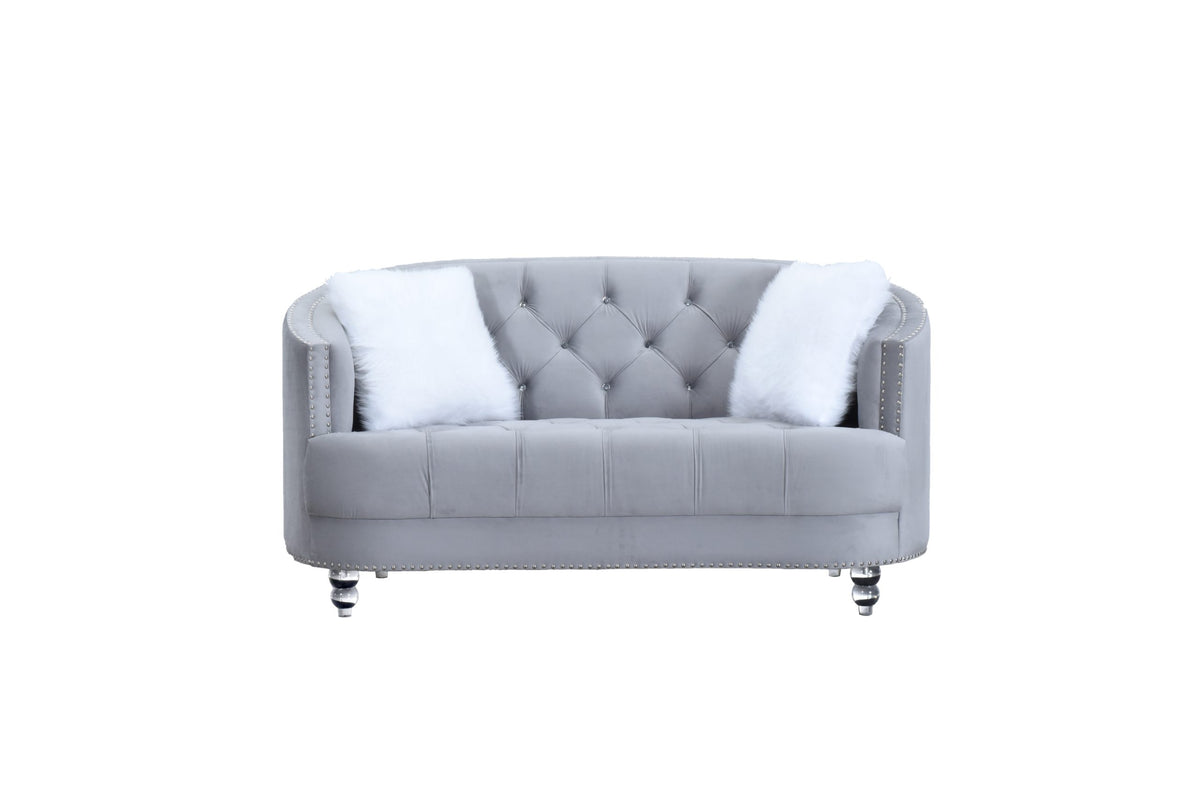 Yasmin Luxury Gray Velvet Loveseat