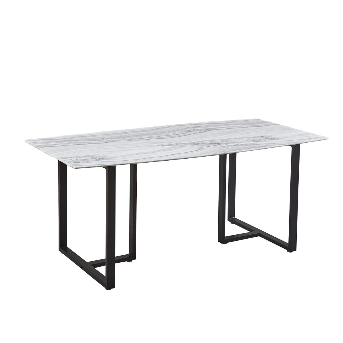 Tulsa 70.86″ Tempered Glass Faux Mable Finish Dining Table
