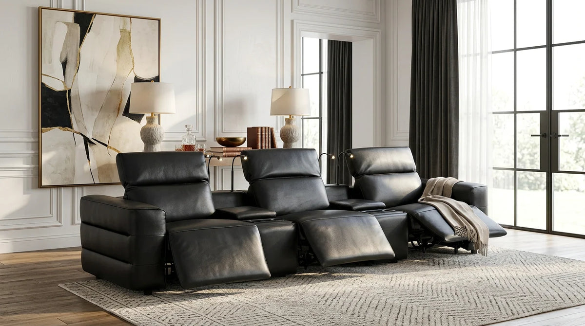 Diamante Italian Leather Power Home Theater Recliner Row