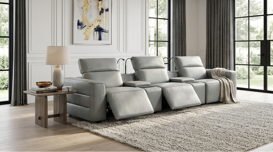 Diamante Italian Leather Power Home Theater Recliner Row - Grey