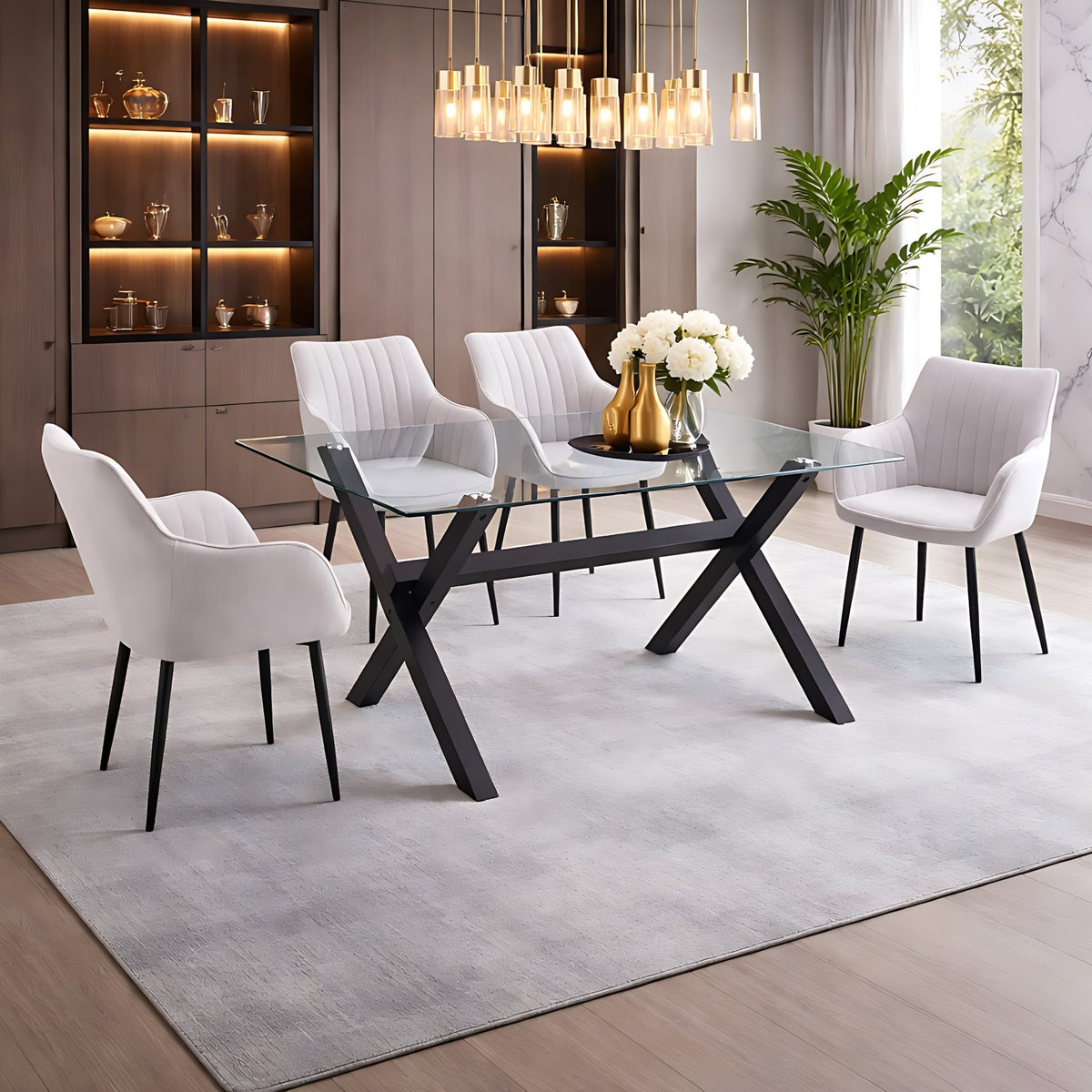 Madrid 5pc Dining Set with 4 Beige Linen Chairs