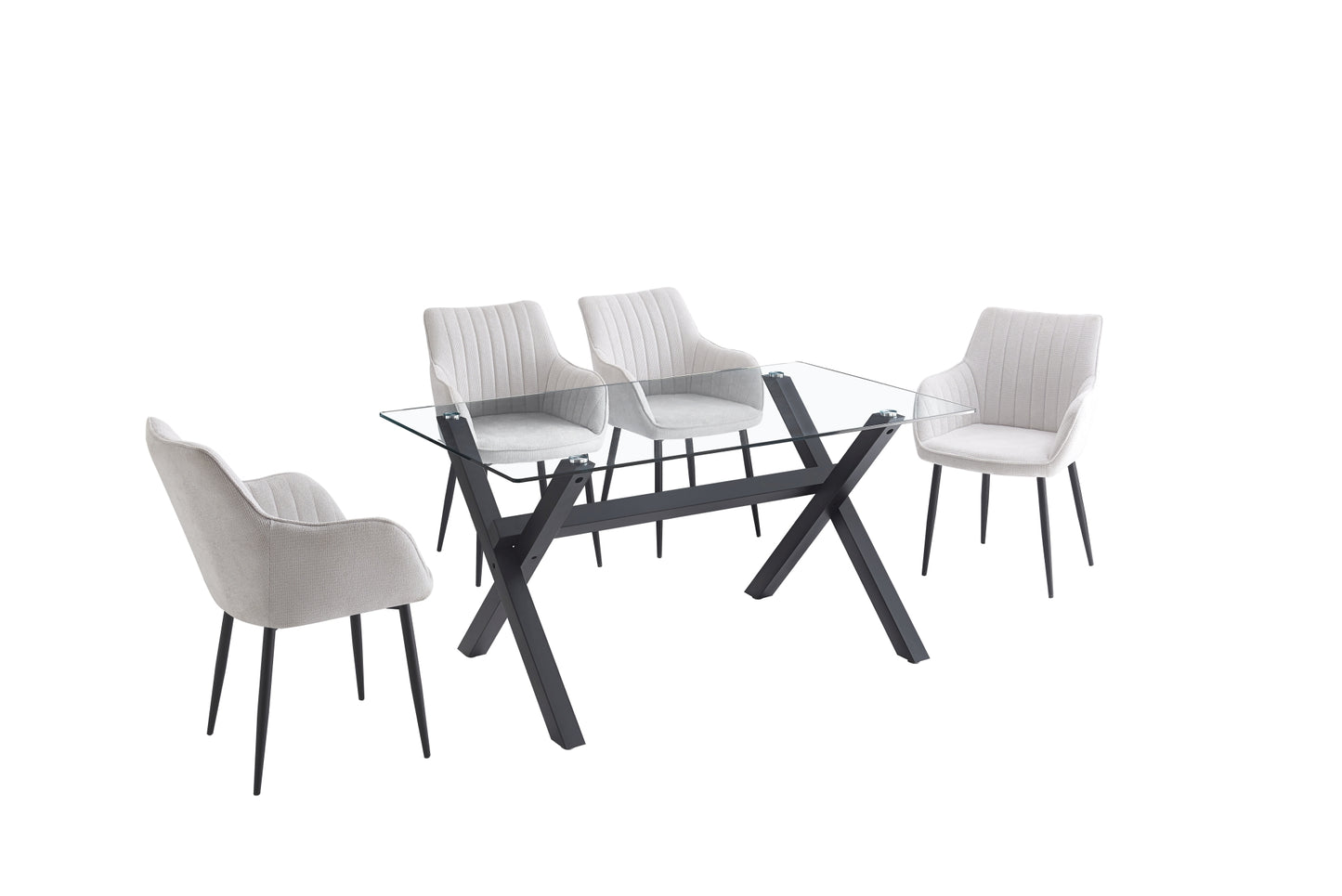 Madrid 5pc Dining Set with 4 Beige Linen Chairs