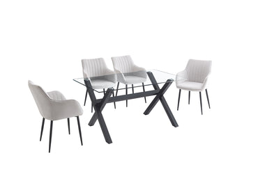 Madrid 5pc Dining Set with 4 Beige Linen Chairs