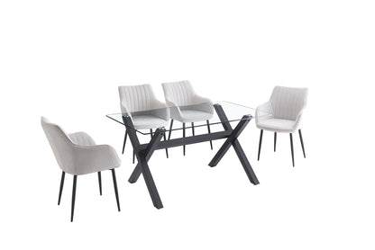 Madrid 5pc Dining Set with 4 Beige Linen Chairs