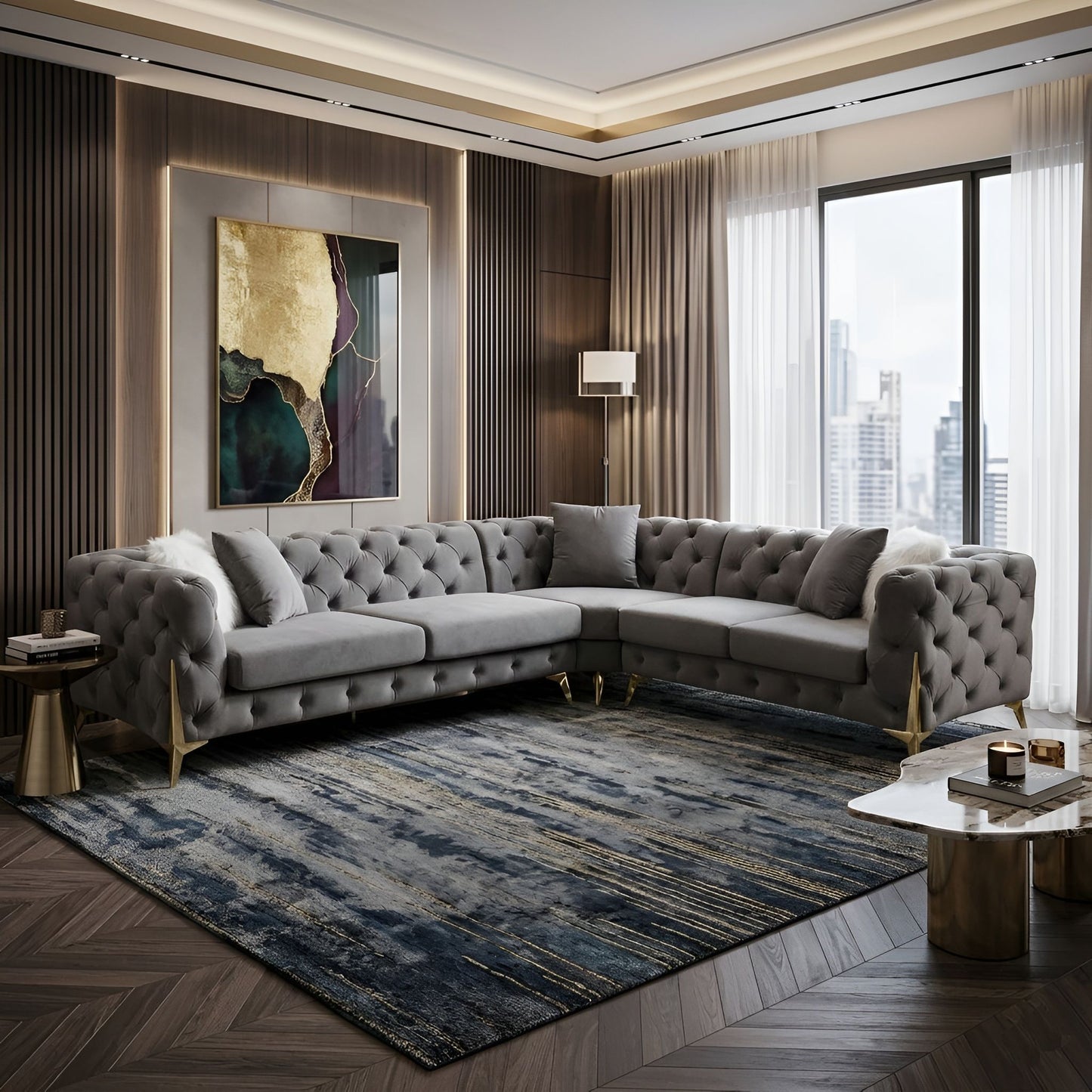 Milano Luxury Gray Velvet Sectional Sofa