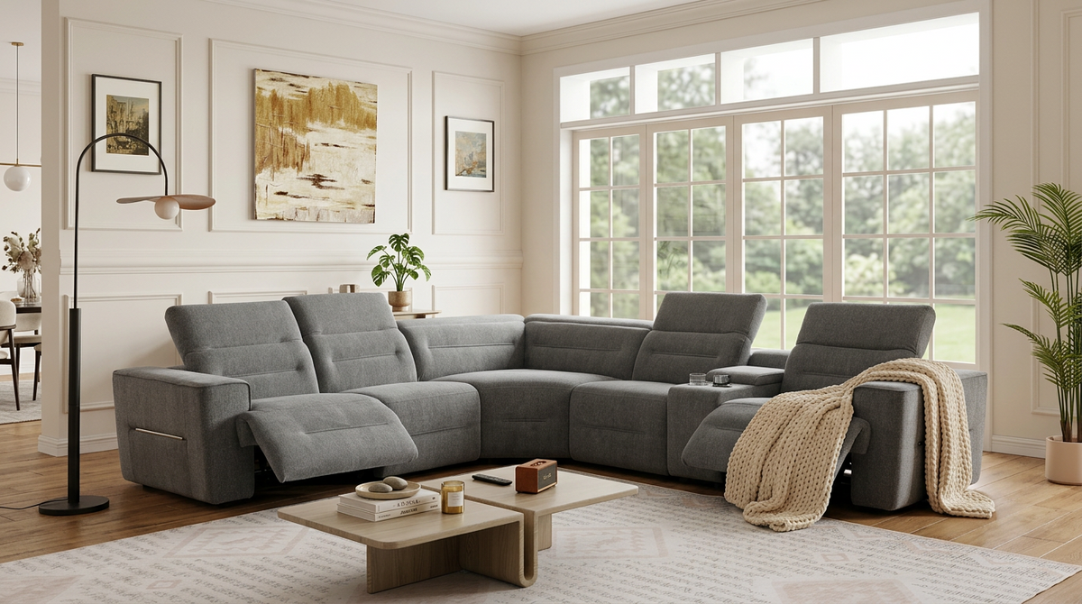 Nexus Power Reclining Sectional (Dark Grey Fabric)