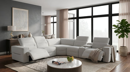 Nexus Power Reclining Sectional (Light Grey Fabric)