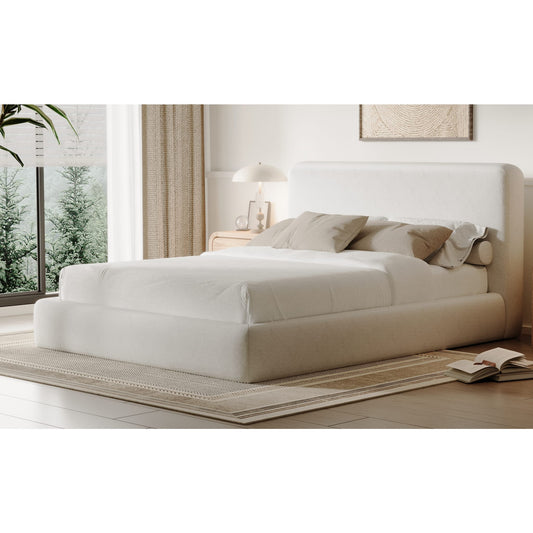 Elora Upholstered Platform Bed in Whitewashed Chenille