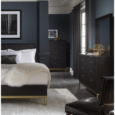 Kentfield Solid Wood Beveled Glass Mirror in Black Drifted Oak