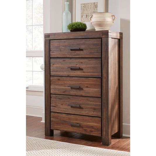 Meadow Five Drawer Solid Wood Chest in Brick Brown (2024)