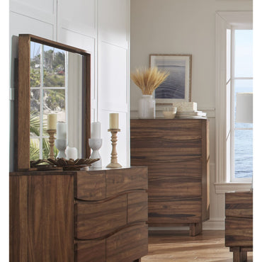 Ocean Solid Wood Floating Glass Mirror in Natural Sengon
