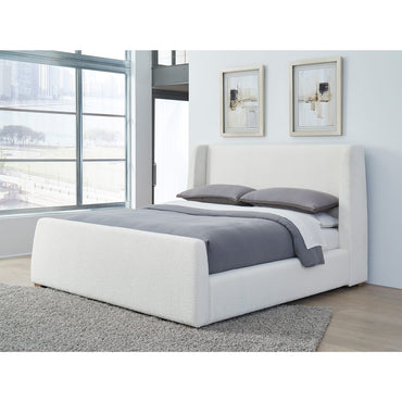 Presley Upholstered Wingback Platform Bed in Cottage Cheese Boucle