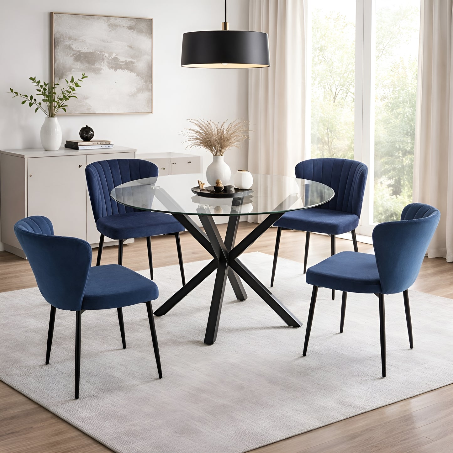 Oslo 5pc Dining Set With Blue Velvet Chairs