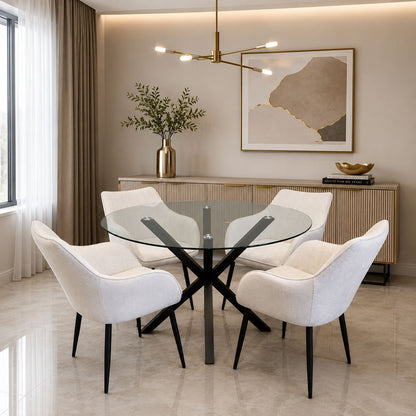 Rio 5pc Dining Set with Beige Chenille High back Chairs
