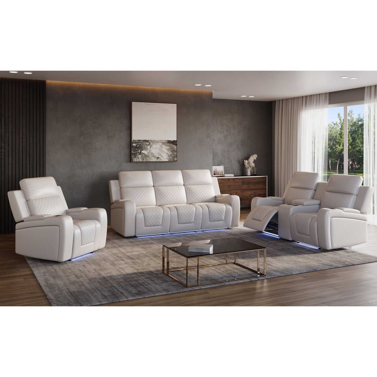 Bomer (White) Reclining Living Room Set