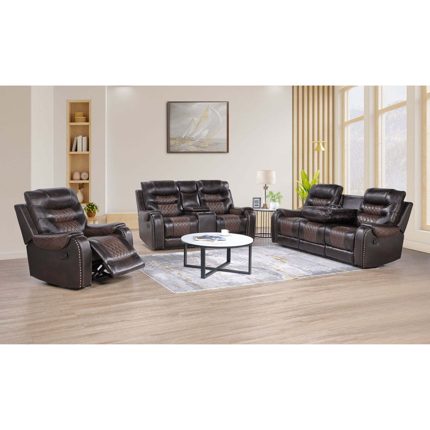 Phoenix II Brown Reclining Living Room Set