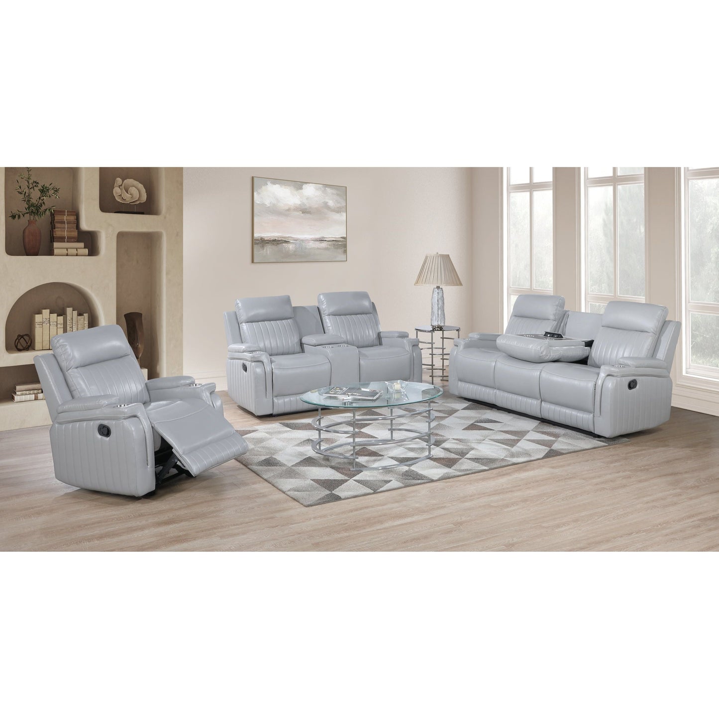 Ethan (LT. Grey) Reclining Living Room Set