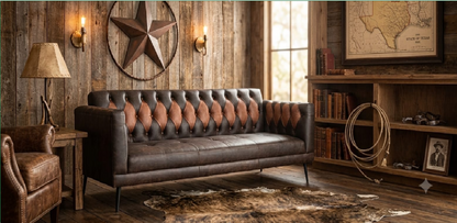 Two-Tone Diamond Tufted Leather Sofa