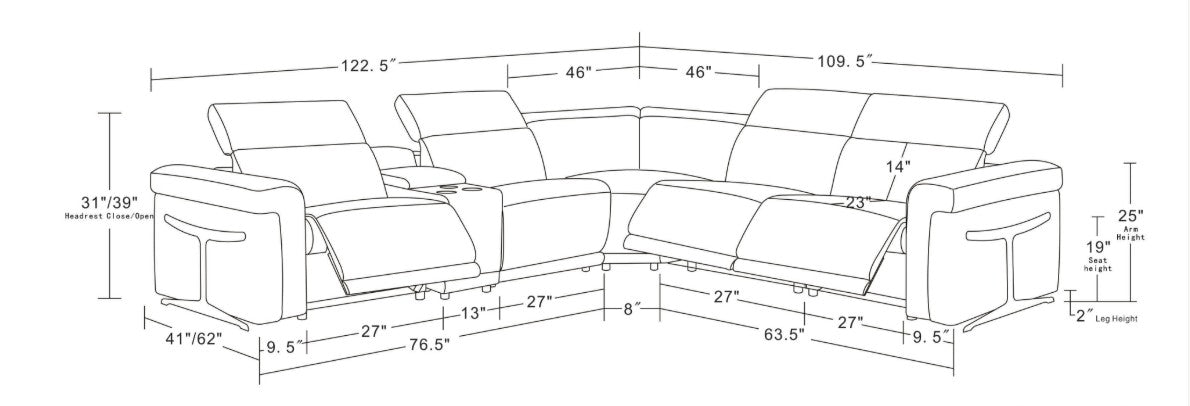 Lucca Reclining Sectional (Light Grey)