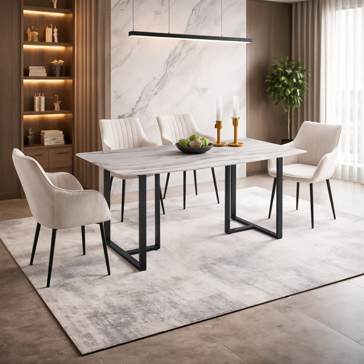 Tulsa 5pc Dining Set with 4 Beige Linen Chairs