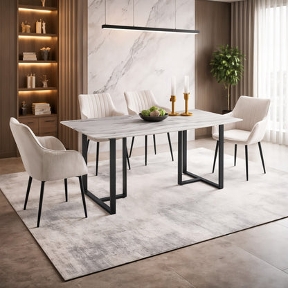 Tulsa 5pc Dining Set with 4 Beige Linen Chairs