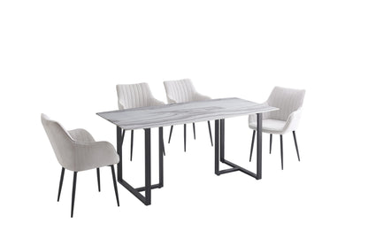 Tulsa 5pc Dining Set with 4 Beige Linen Chairs