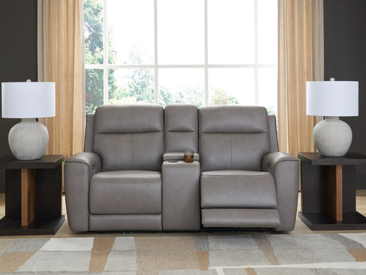 5Z-Relaxation Dual Power Leather Reclining Loveseat with Console - Coin