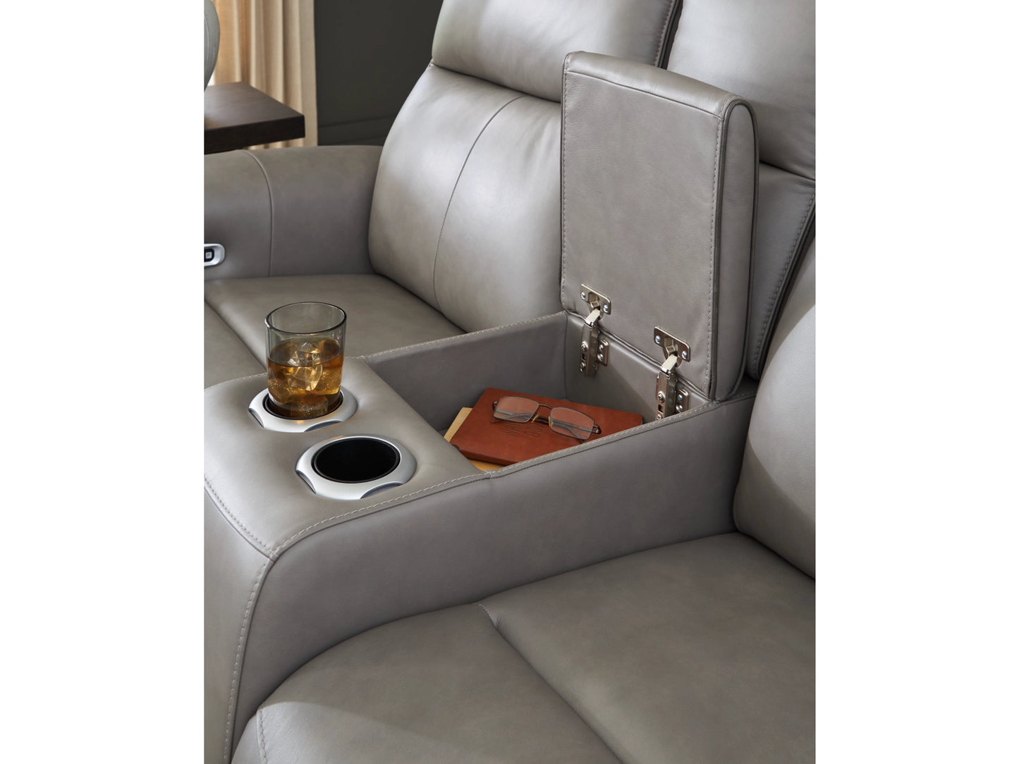 5Z-Relaxation Dual Power Leather Reclining Loveseat with Console - Coin