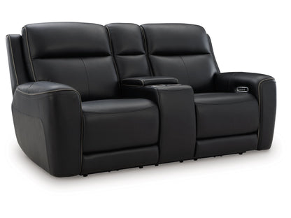 5Z-Relaxation Dual Power Leather Reclining Loveseat with Console - Onyx