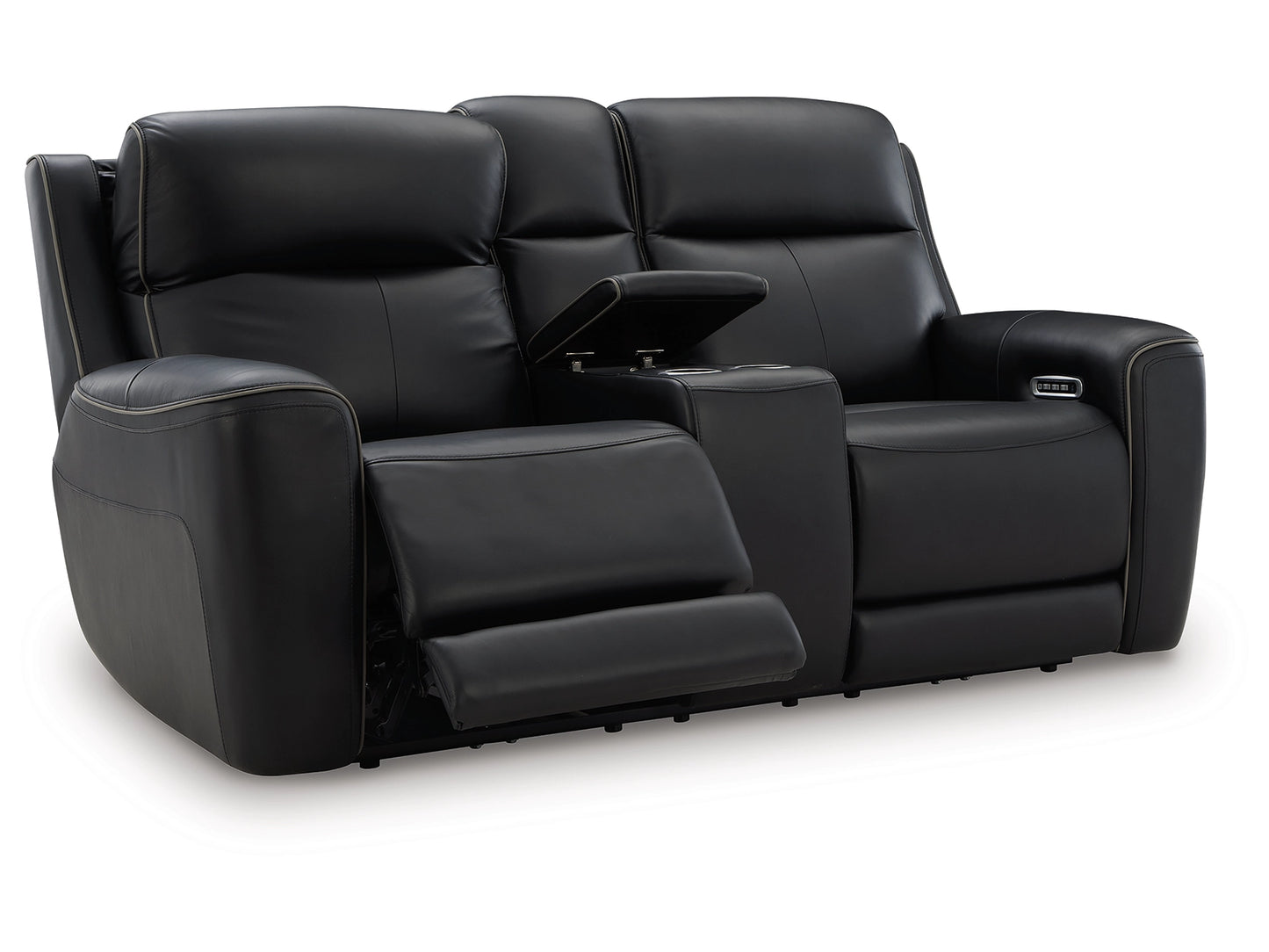 5Z-Relaxation Dual Power Leather Reclining Loveseat with Console - Onyx