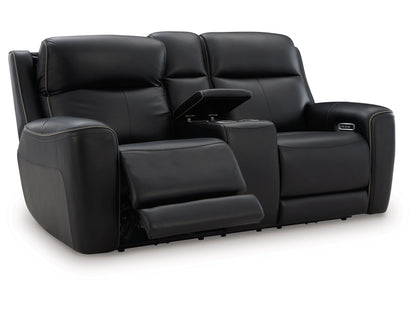 5Z-Relaxation Dual Power Leather Reclining Loveseat with Console - Onyx