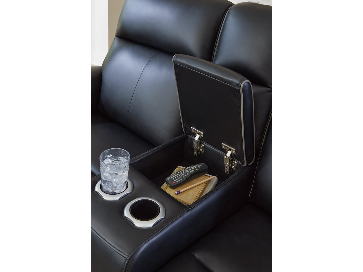 5Z-Relaxation Dual Power Leather Reclining Loveseat with Console - Onyx