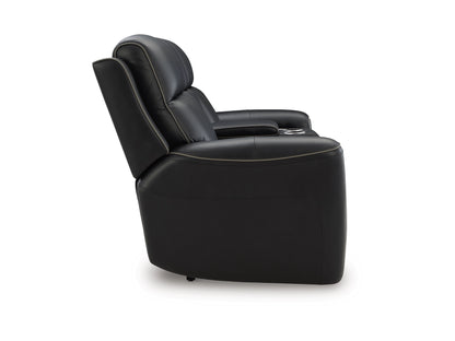 5Z-Relaxation Dual Power Leather Reclining Loveseat with Console - Onyx