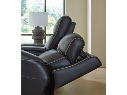 5Z-Relaxation Dual Power Leather Reclining Loveseat with Console - Onyx