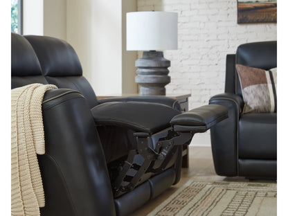 5Z-Relaxation Dual Power Leather Reclining Loveseat with Console - Onyx