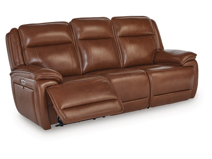 Healy Pier Dual Power Leather Reclining Sofa - Chocolate