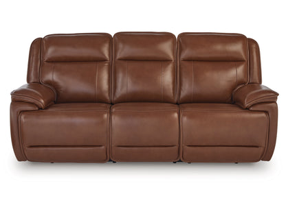Healy Pier Dual Power Leather Reclining Sofa - Chocolate