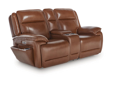 Healy Pier Dual Power Leather Reclining Loveseat with Console - Chocolate