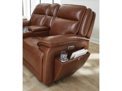Healy Pier Dual Power Leather Reclining Loveseat with Console - Chocolate