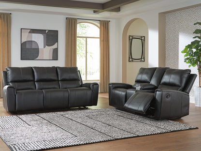 Glossmore 2-Piece Leather Reclining Sofa and Loveseat with Console - Black