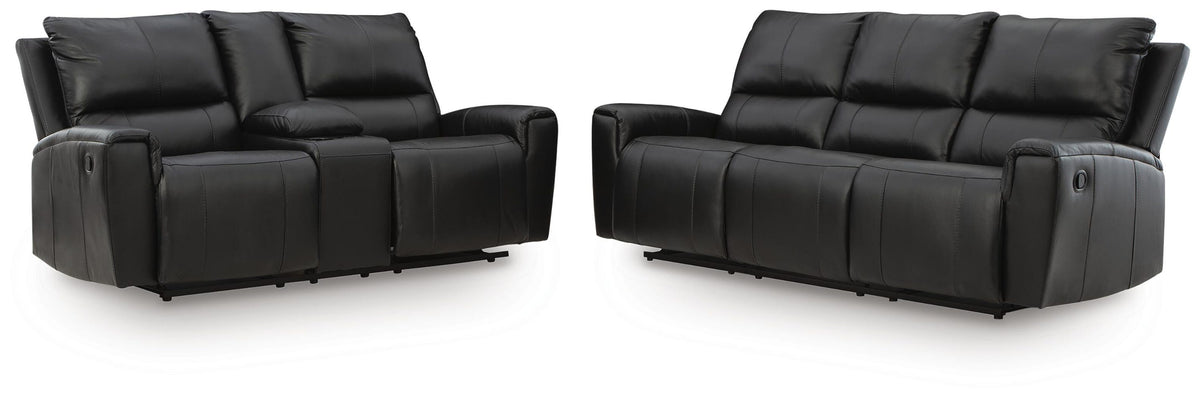 Glossmore 2-Piece Leather Reclining Sofa and Loveseat with Console - Black
