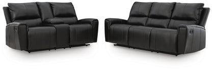 Glossmore 2-Piece Leather Reclining Sofa and Loveseat with Console - Black