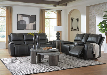 Glossmore 2-Piece Leather Reclining Sofa and Loveseat with Console - Black