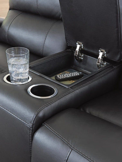 Glossmore 2-Piece Leather Reclining Sofa and Loveseat with Console - Black