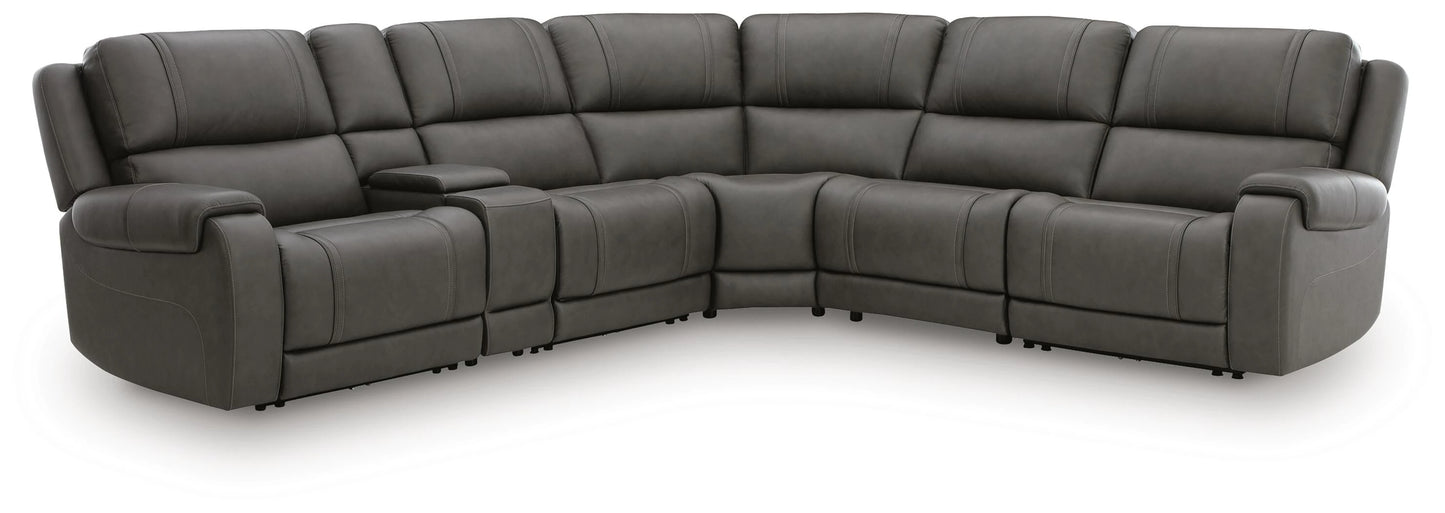 5Z-Harrenhurst 6-Piece Leather Dual Power Reclining Modular Sectional with Console