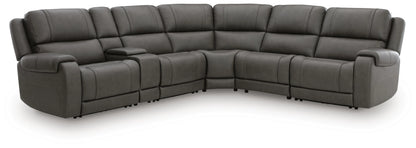 5Z-Harrenhurst 6-Piece Leather Dual Power Reclining Modular Sectional with Console