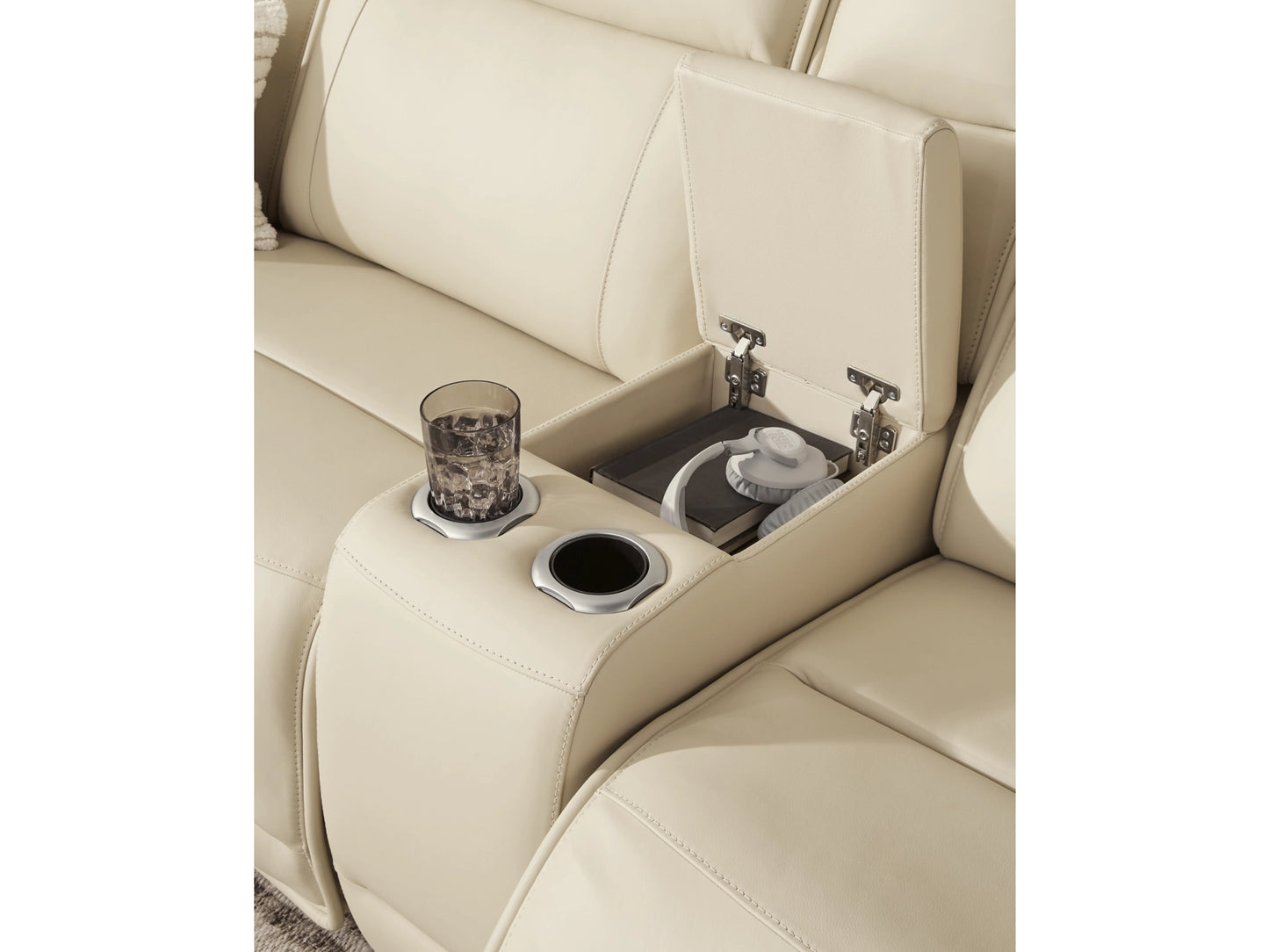 Double Deal 6-Piece Dual Power Leather Reclining Modular Sectional with Console - Almond